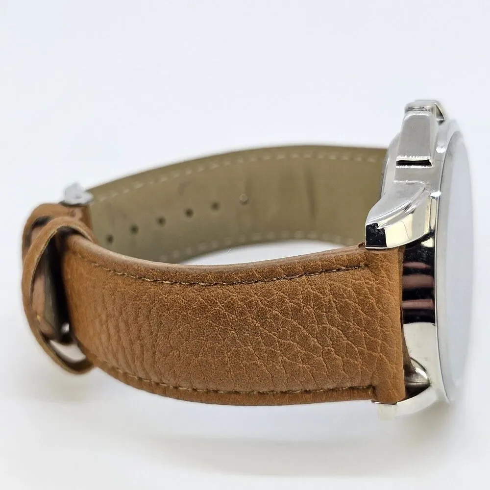 Men's Watch 47MM‎ Blue Dial Brown Faux Leather Bands New Battery